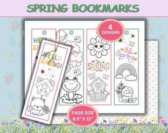 Spring Coloring Bookmarks;  Springtime Classroom color craft; Printable;  Home School and Sunday School craft activity; Senior Center craft
