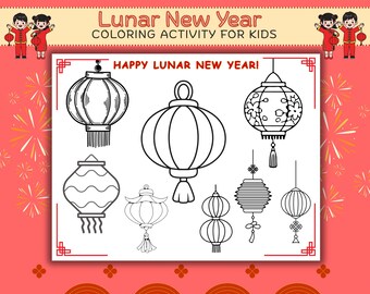 Lunar New Year Lantern coloring pages for kids; Chinese lanterns to color; Printable; Classroom activity