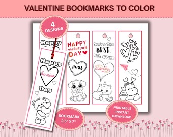 Valentine's Day Animal Coloring Bookmarks; Printable; Classroom, Home School, and Sunday school craft; Valentine gift for Mom, Dad, friends