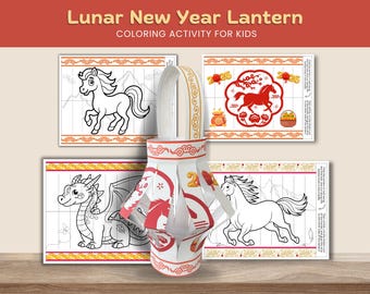 Lunar New Year Lantern coloring craft for kids; Printable; Chinese New Year Paper Lantern Craft ; classroom craft activity