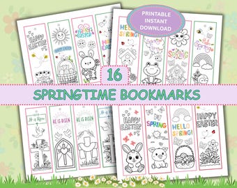 Christian Easter Craft; Spring Coloring Bookmarks; Classroom Springtime party craft; Printable; Coloring activity for kids of all ages