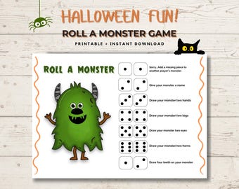 Halloween Roll a Monster Dice Game: Kids Party Coloring (Digital Download); Kids of All Ages; Halloween family game; classroom coloring game