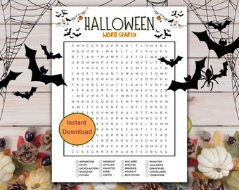 Printable Halloween Word Search: Spooky Brain Teaser Game (PDF);Halloween Party | 20x20 Puzzle + Answer Key | Adults to Tweens
