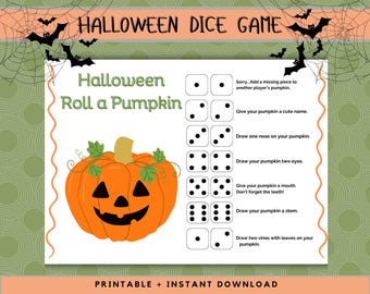 Halloween Roll a Pumpkin Dice Game: Printable Kids Activity (PDF); Halloween Party Game; Halloween Classroom; Halloween family game