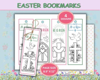 Christian Easter Coloring Bookmarks;  Sunday School color craft (Printable PDF File; Home School and Classroom craft activity; Senior Ctr.