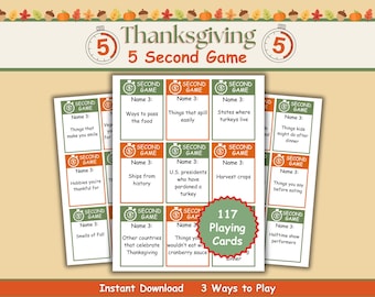 Thanksgiving 5 Second Game: Family Fun, Party Activity (Digital)  Thanksgiving Game For Adults, Kids, Family, Seniors, Classroom Game,