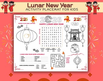 Lunar New Year 2026 Coloring Activity Placemat for kids; Printable; CNY game; Chinese New Year kids activity and coloring page