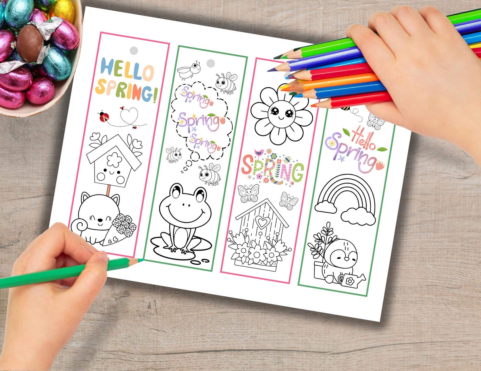Springtime Bookmarks Library Spring Coloring Bookmarks; Springtime Classroom Color Craft; Printable ...