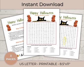 Halloween Word Search Game: Printable Classroom Activity (Instant Download)