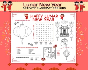 Lunar New Year Activity Placement; Coloring game for kids; Printable; Chinese New Year game