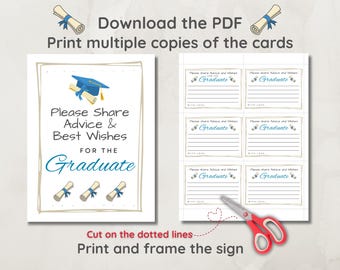 Graduation Advice & Wishes Cards: Printable Party Activity (PDF); Use later to fill a Graduation Notebook for the Grad