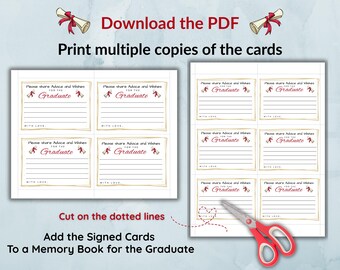 Graduate Advice & Wishes Cards With Table Sign For Your Graduation Party; 2 Sizes of Cards;