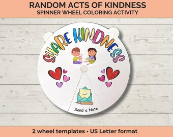 Random Acts of Kindness Spinner Wheel Coloring Craft for Kids; Printable