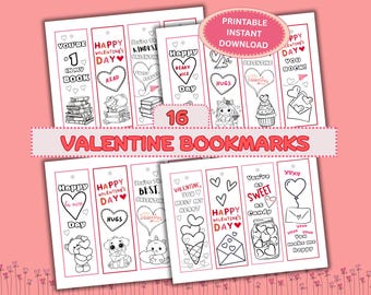Valentine's Day Bookmarks to Color; Printable Classroom craft activity; Home School, Sunday school; Valentine Gift for friends and family