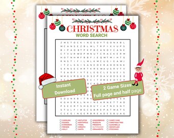 Christmas Word Search Puzzle: Holiday Family & Classroom Game (Printable PDF); 20x20 Game + Answer Key | Tween to Adults | Office Party