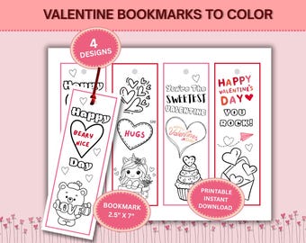 Valentine's Day Coloring Bookmarks; Printable for Classroom, Home School, and Sunday school craft; Valentine gift for Mom, Dad, and friends