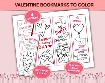 Valentine's Day Printable Heart Coloring Bookmarks; Classroom, Home School, and Sunday school craft; Kids Valentine gift for Mom or Dad