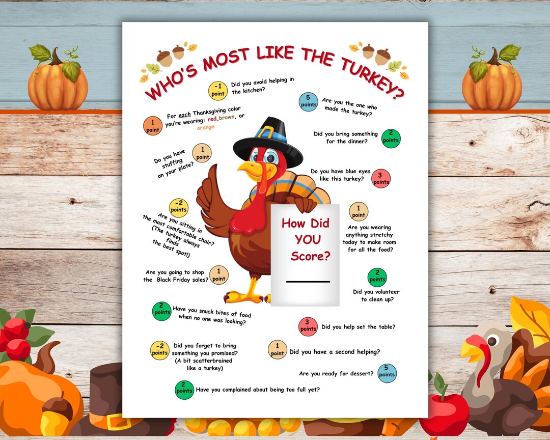 Thanksgiving Family Game, Printable Game, Thanksgiving Dinner Table Game, Kids of All Ages ...