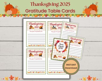 Printable Thanksgiving Gratitude Table Cards for 2025, Gratitude Bowl, Family Thanksgiving activity, Thanksgiving Blessings Cards;