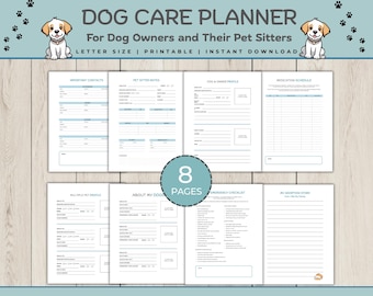 Dog Care Planner & Tracker for Dog Moms and their Pet Sitters; Printable; Owner information to share with Dog Sitters
