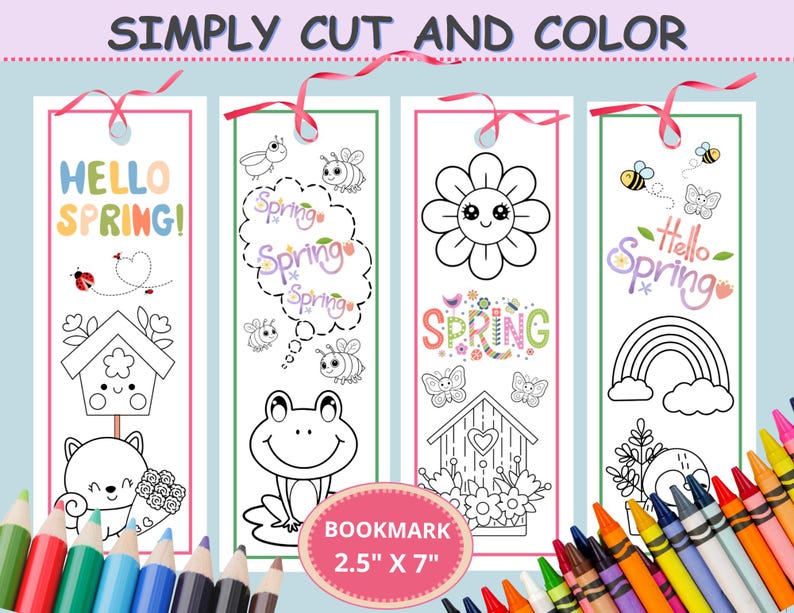 Springtime Bookmarks Library Spring Coloring Bookmarks; Springtime Classroom Color Craft; Printable ...