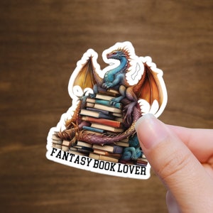 Book Dragon Sticker, Bookish Kiss-Cut Stickers, Dragon on a Stack of Books, Fantasy Book Lovers Stickers