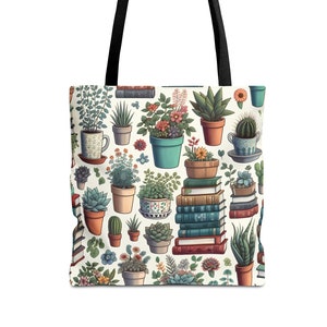 Bookish Tote Bag, Tote Bag Canvas, Plant Tote Bag, Book Lovers Gift, Library Book Tote, Gift for Readers, Cute Tote Bag