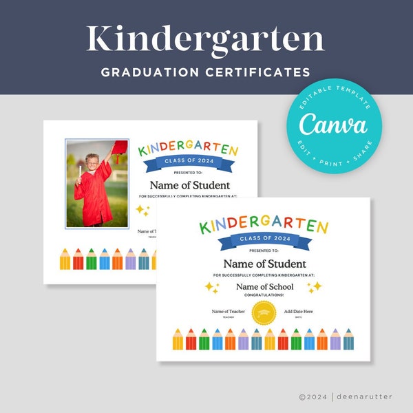 Kindergarten Graduation Certificate Template | Editable Graduation Diploma