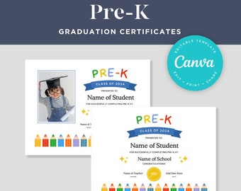 Pre-K Graduation Certificate Template | Editable Graduation Diploma