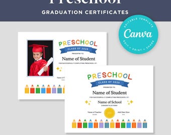 Preschool Graduation Certificate Template | Editable Graduation Diploma