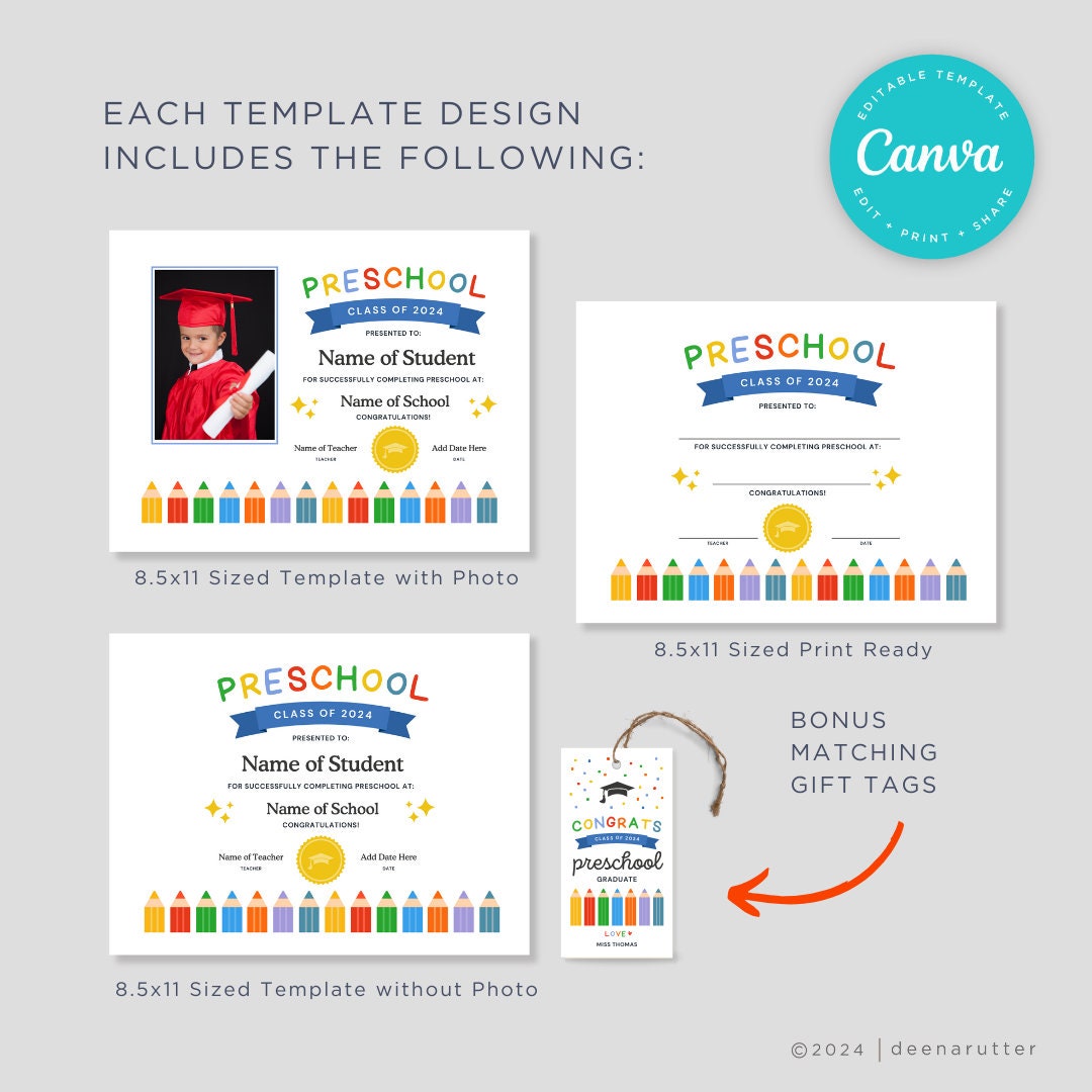 Preschool Graduation Certificate Template Editable Graduation Diploma