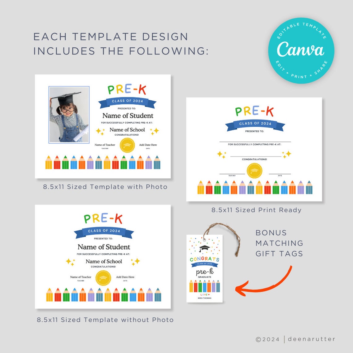 Pre k graduation certificate template editable graduation diploma etsy