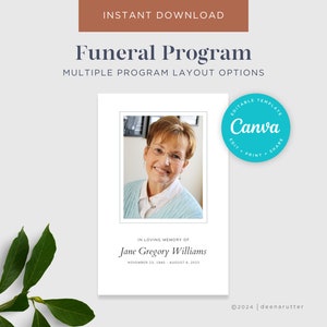 Editable Funeral Program Template Foldable Memorial Program Printable Celebration of Life Order of Service