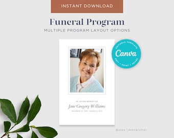 Editable Funeral Program Template Foldable Memorial Program Printable Celebration of Life Order of Service