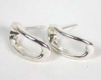 Handmade Solid Sterling Silver post earrings .925 semi-hoop