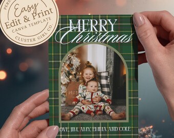 Luxe Green Plaid Christmas Card | Canva Editable Greeting Card Template