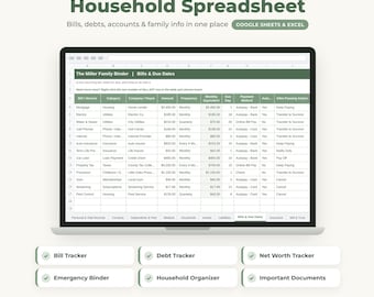 Skuld- och räkningsspårare, förmögenhet, familje-nödpärm för Google Sheets och Excel