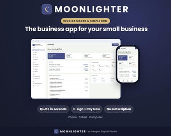 Moonlighter Side Hustle Business App, Invoice Tool, Light CRM & Job Tracker (No Subscription)