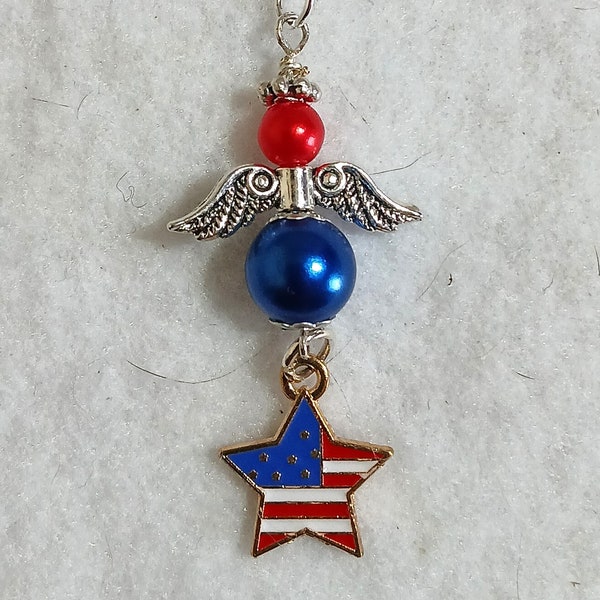 Americana Angel Pin - USA Flag Memorial Day Brooch, Red White Blue Patriotic Jewelry, Independence Day Lapel
