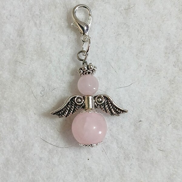 Handmade Rose Quartz Guardian Angel - Crystal Charm - Gift for her.