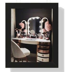 Trendy Glam Makeup Vanity, LED Makeup Desk, Fashionable Bedroom Wall Decor