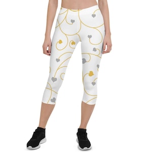 Tiny Hearts Plant Capri Leggings Gift Love Gold Silver Pattern Wedding Engagement Invite Decor