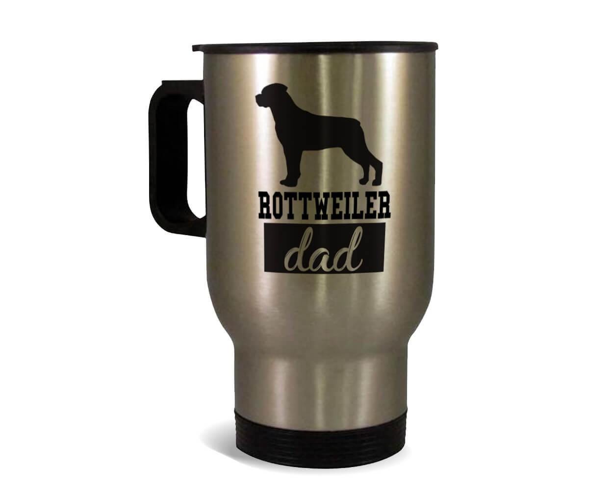 Rottweiler DAD Travel Mug Silver Gift Dog Silhouette Cup Funny Pet Animal Father