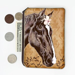 Horse Face Drawing Orchid Coin Purse Gift Domestic Animal Realistic Art Cute Children