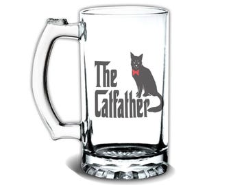 The CatFather Glass Beer Mug Gift Godfather Cat Dad Cat Father Fathers Day Corleone