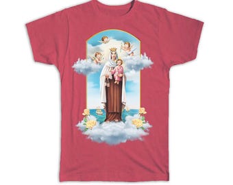 Vår Fru av Mount Carmel T-shirt Gåva Katolsk Religiös Jungfru Maria