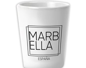 MARBELLA Spanien Keramiskt Shotglas Present Fyrkantigt Modernt Minimalistiskt Typsnitt