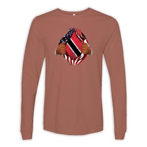 Trinidad and Tobago Long Sleeve Shirt Gift Flag USA American Chest Trinidadian Expat Country