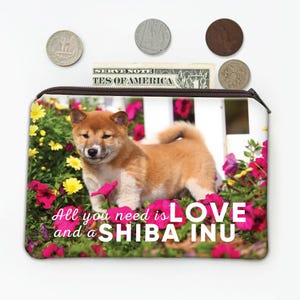 Shiba Inu Garden All You Need is Love Coin Purse Gift Dog Puppy Pet Animal Cute