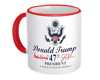 Signature Trump Mug Presidencial Seal 47Th President Black Rim Handle Coffee Mug Trump President Elect 2024 Tea Ceramic Cup Gift 11oz Mug